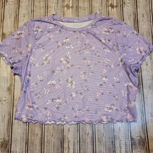 Floerns Women's Plus Sheer Purple Floral Crop Top with Lettuce Hem Size …